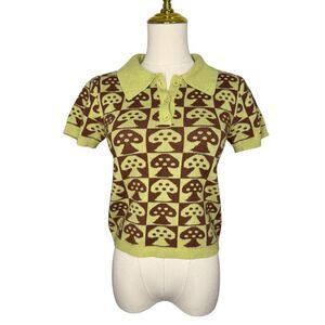 Planet Gold Women’s Medium Mushroom Short Sleeve Knit Sweater Top Hipster Grunge